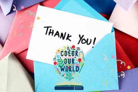 thank you note in colorful envelopes with colorful confetti