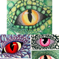 Close-up drawings of dragon eyes.