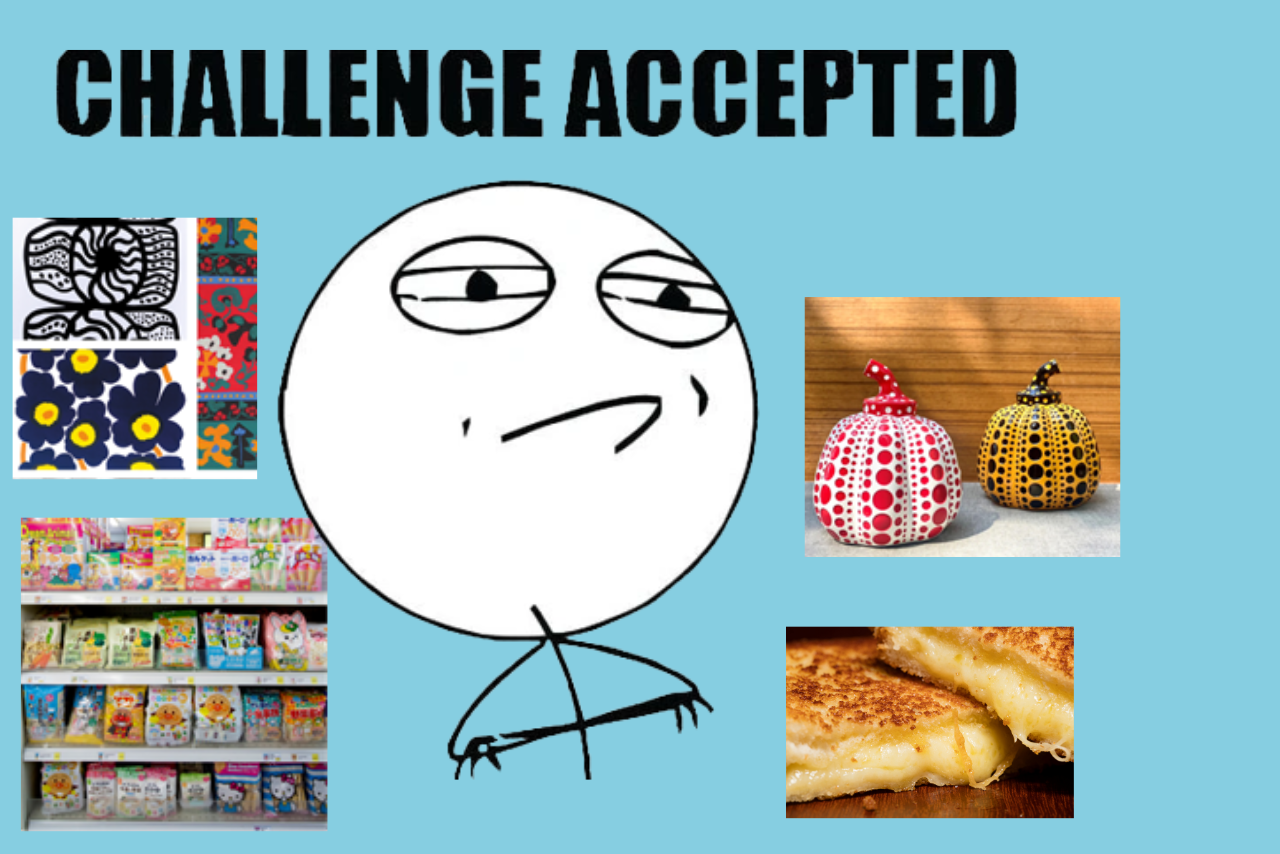 Challege Accepted rage comic guy surrounded by images of the challenges.