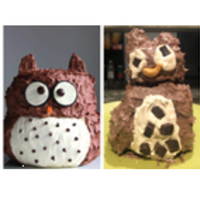 Two edible owl sculptures.