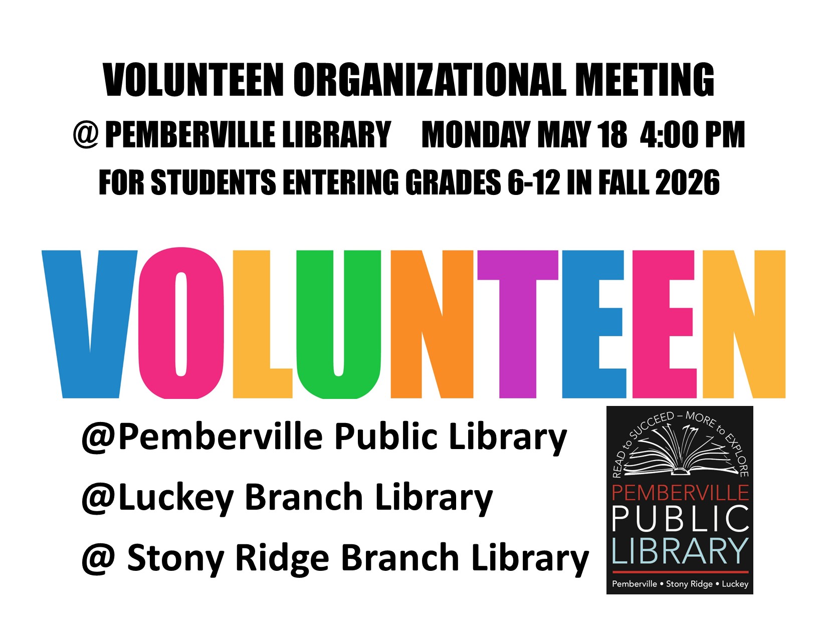 Information about the volunteen organizational meeting.