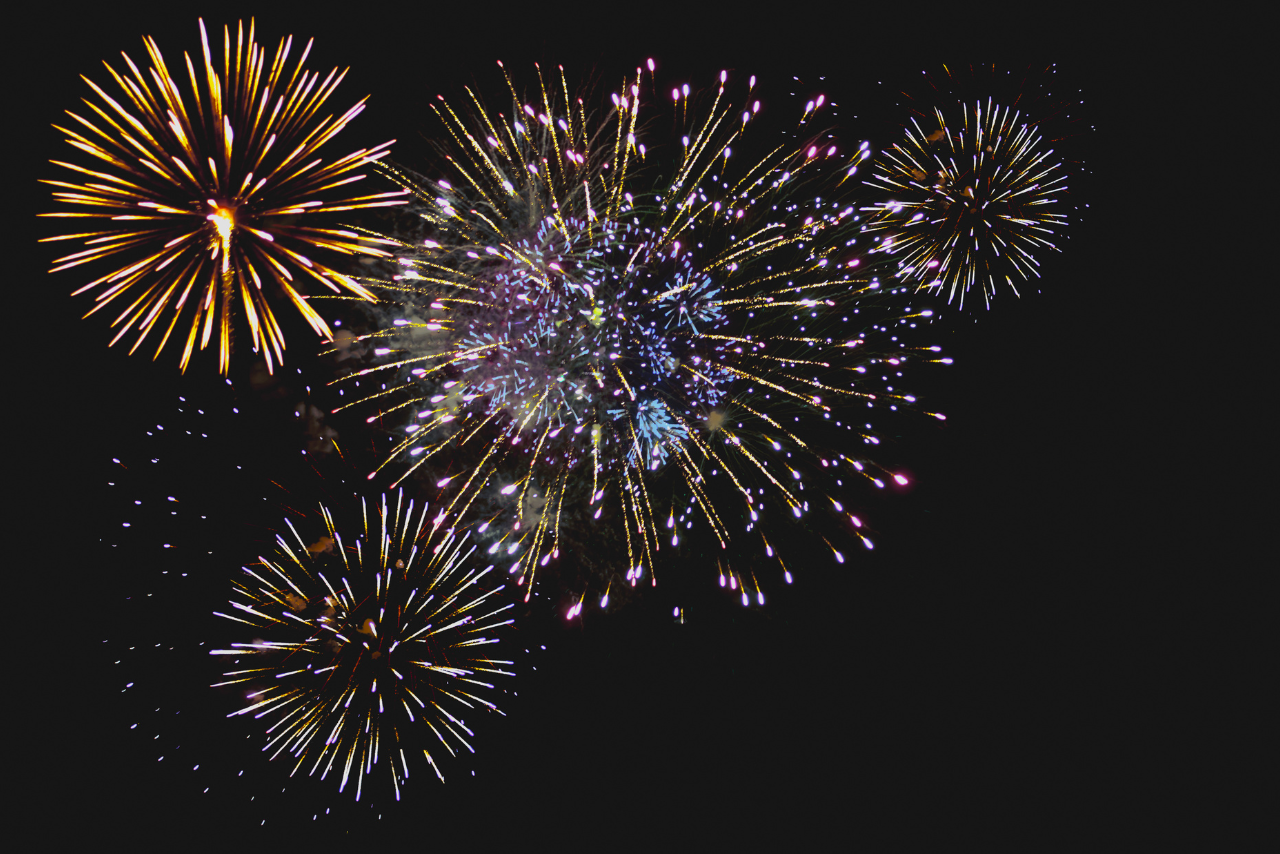 Multicolored fireworks against the night sky.