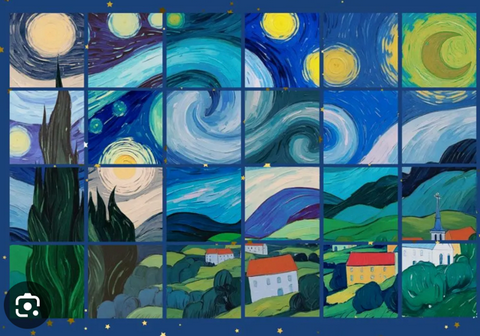 Van Gogh's Starry Night recreated on a square grid.