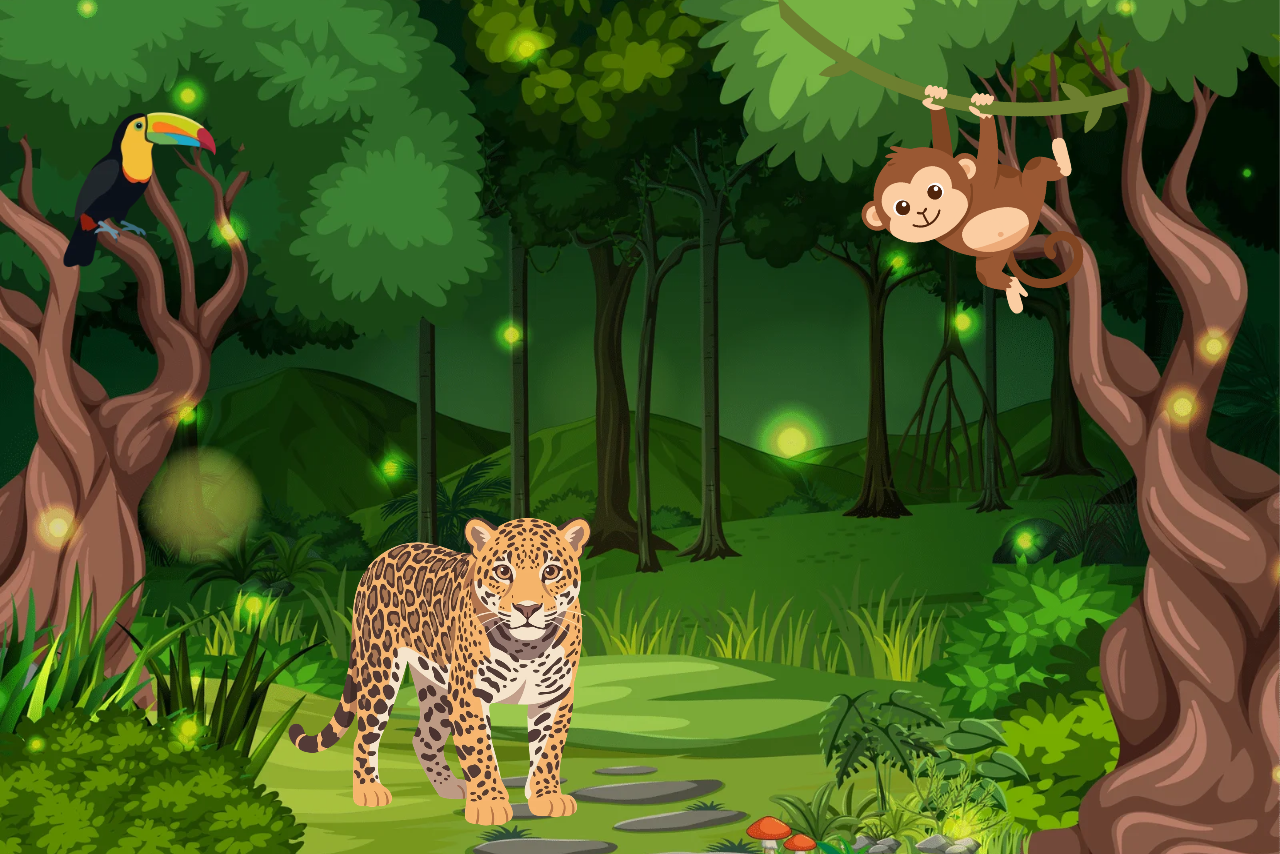 Enchanted forest with a few wild animals
