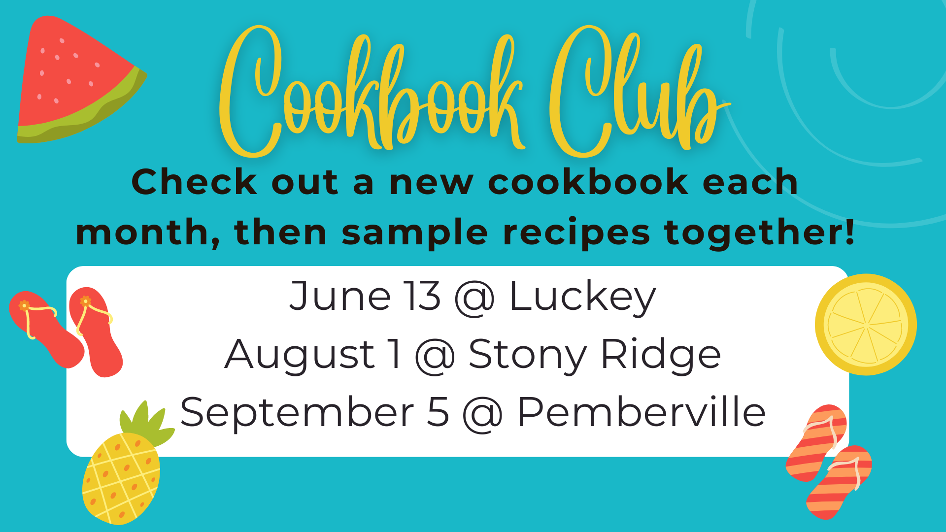 Cookbook Club dates