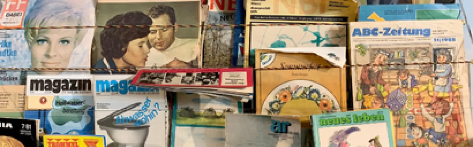 A shelf of magazines.