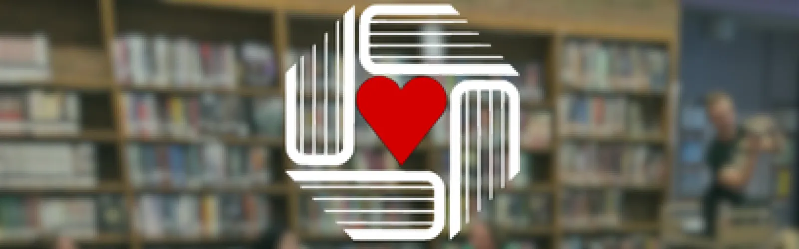 book case background with the Friends logo in front