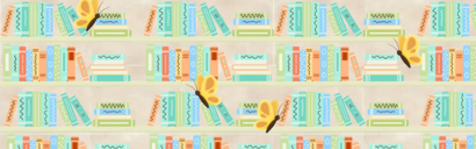 Colorful cartoon books on a shelf