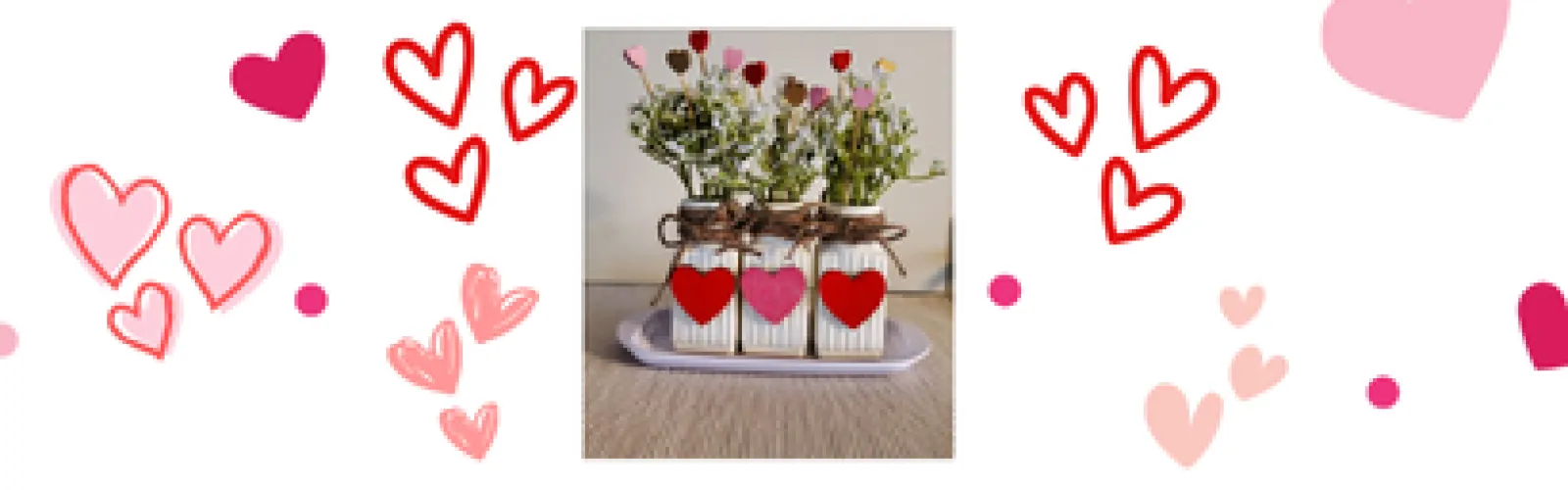 Photo of the project, flower arrangements with hearts.
