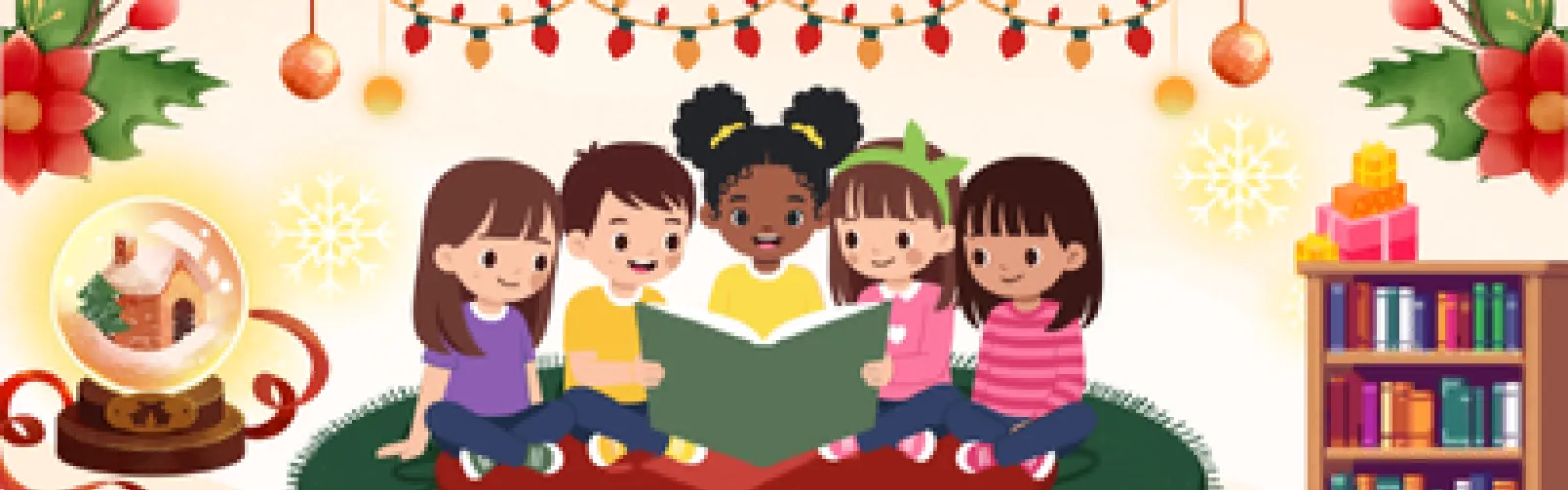 Children gathered around a book reading.